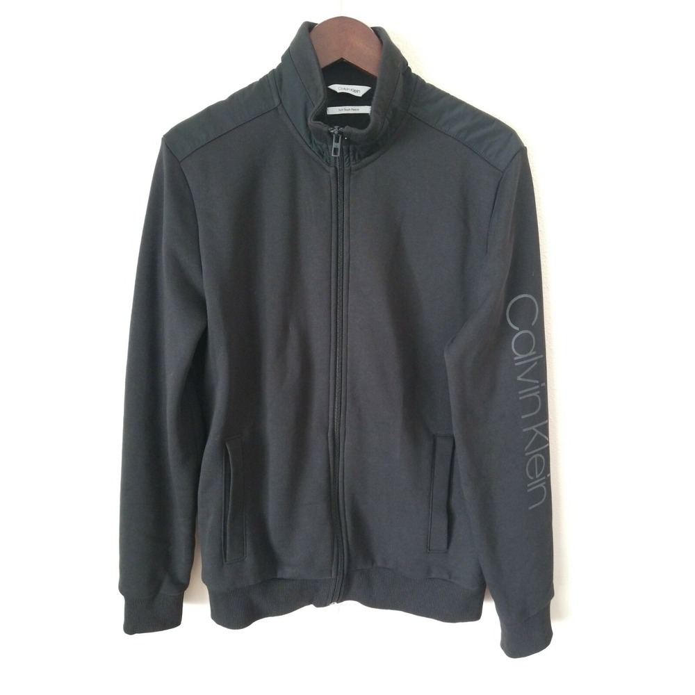 CALVIN KLEIN Mens Full Zip Soft Touch Fleece Jacket sz M BLACK